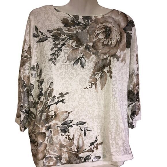 Alfred Dunner top Size PL floral burnout lined round neckline metallic highlight - Picture 5 of 5